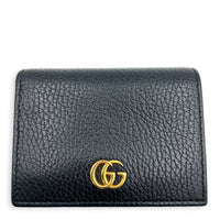 GG Marmont Card Holder Nero in Calfskin, Gold hardware