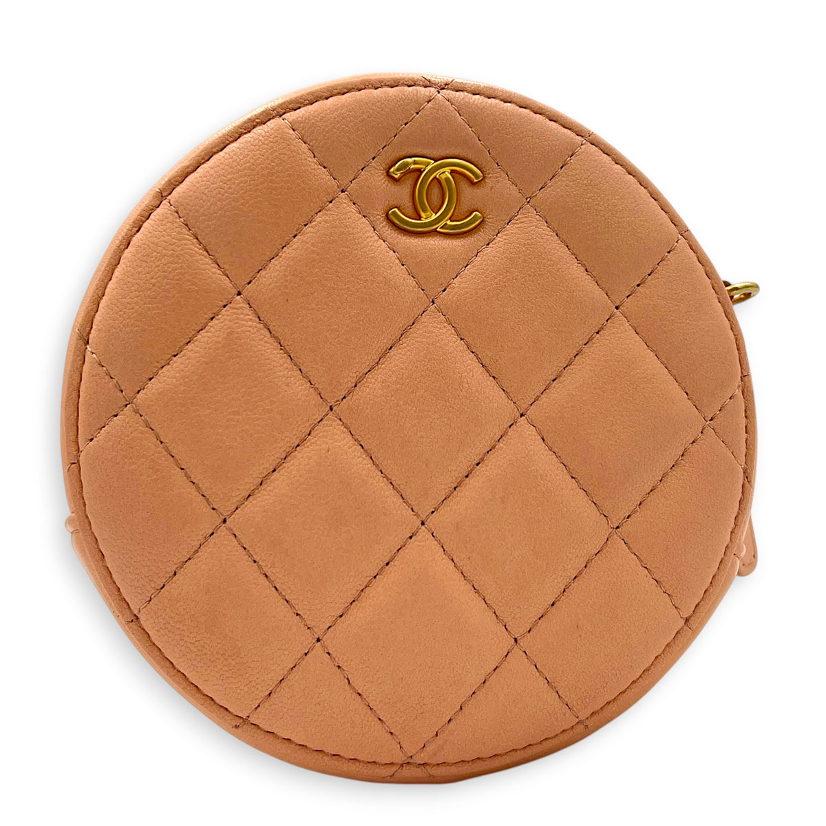 Round CC Mini Pink Crossbody Bag in Lambskin, Gold hardware