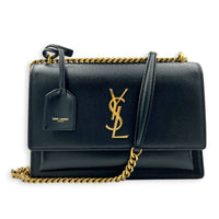 Cassandre Shoulder Bag Noir in Calfskin, Gold hardware