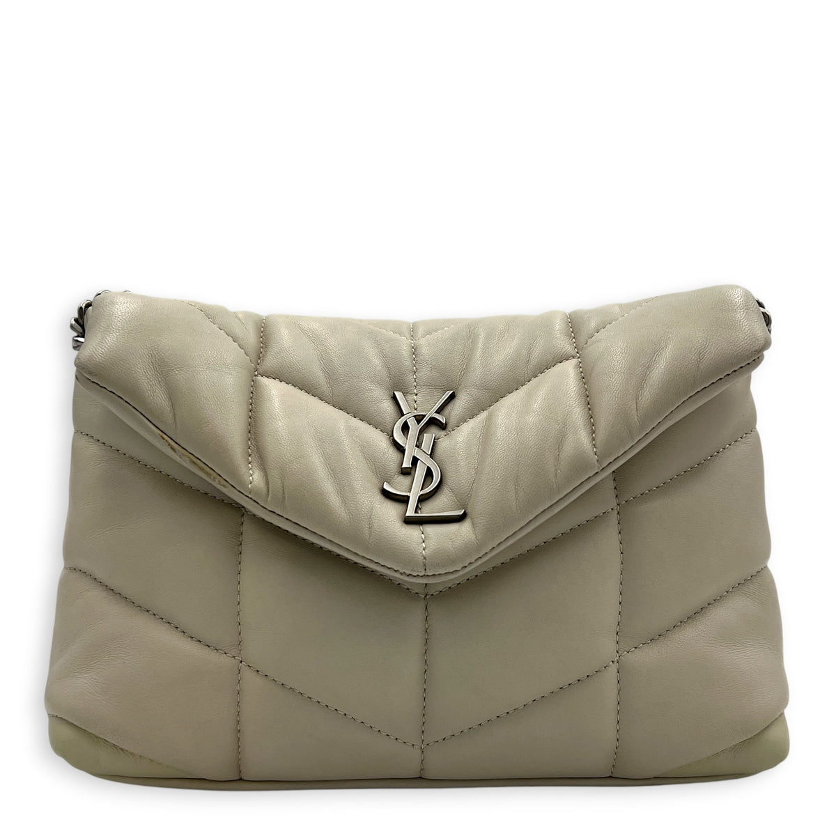 Loulou Crème Vintage Shoulder Bag in Lambskin, Silver hardware