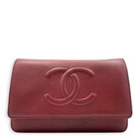 CC Wallet On Chain Red in Caviar Leather, Silver hardware