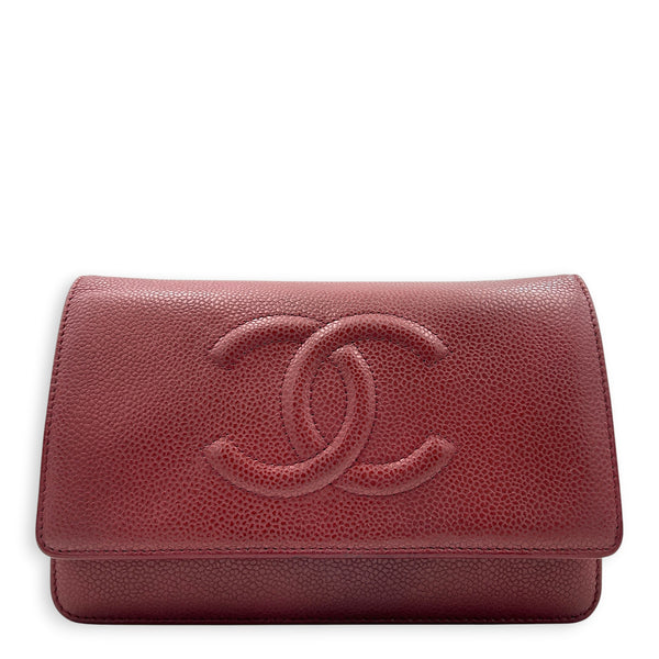 CC Wallet On Chain Red in Caviar Leather, Silver hardware