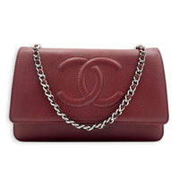 CC Wallet On Chain Red in Caviar Leather, Silver hardware