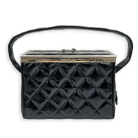 Vintage Box Quilted Top Handle Bag Black in Patent Leather, Silver hardware