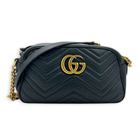 GG Marmont Shoulder Bag Small Black in Calfskin, Gold hardware