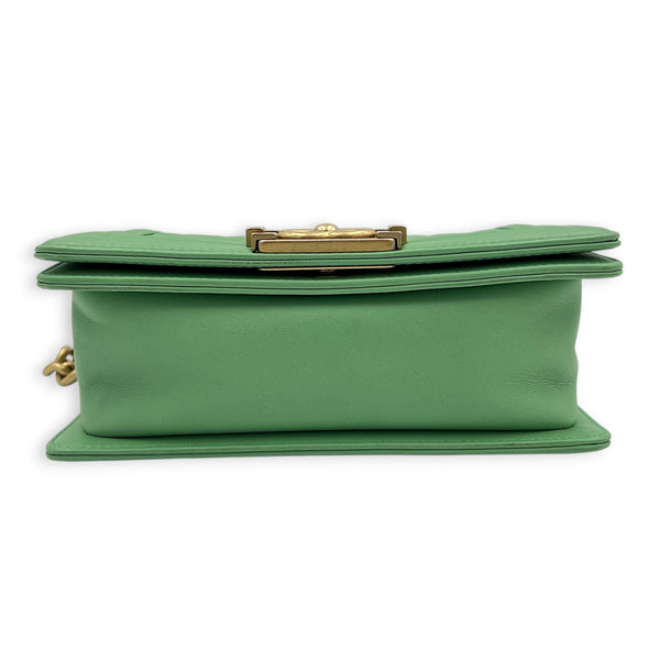 Boy Shoulder Bag Small Mint Green in Lambskin, Antique Brass hardware