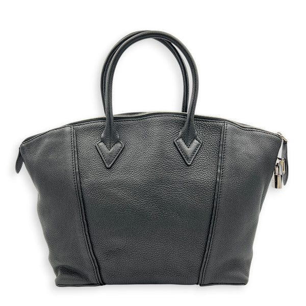Lockit Top Handle Bag MM Noir in Taurillon Leather, Silver hardware