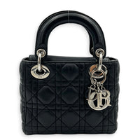 Lady Dior Top Handle Bag Mini Black in Lambskin, Silver hardware