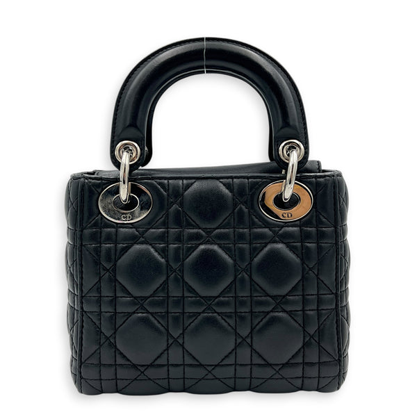 Lady Dior Top Handle Bag Mini Black in Lambskin, Silver hardware