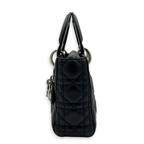Lady Dior Top Handle Bag Mini Black in Lambskin, Silver hardware