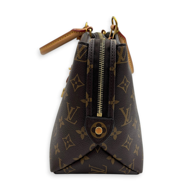 Petit Palais Top Handle Bag Brown in Monogram Coated Canvas, Gold hardware