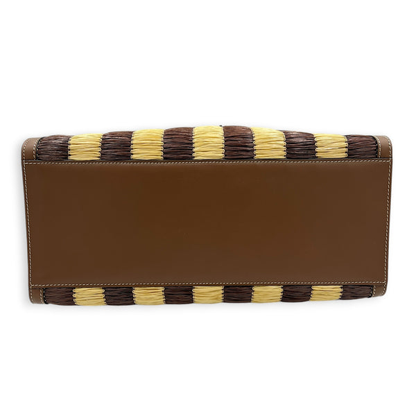 Sunshine Brown Tote Bag in Raffia, Gold hardware