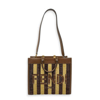 Sunshine Brown Tote Bag in Raffia, Gold hardware