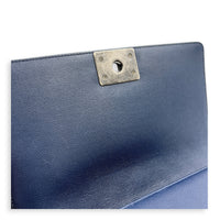 Boy Shoulder Bag Large Navy Blue in Caviar Leather, Ruthenium hardware