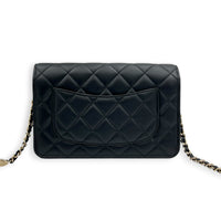 CC Crystal Charm Chain Black Wallet On Chain in Lambskin, Gold hardware