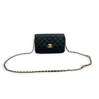 CC Crystal Charm Chain Black Wallet On Chain in Lambskin, Gold hardware
