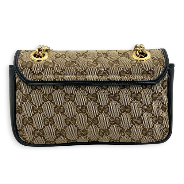 GG Marmont Shoulder Bag Brown in Canvas, Gold hardware