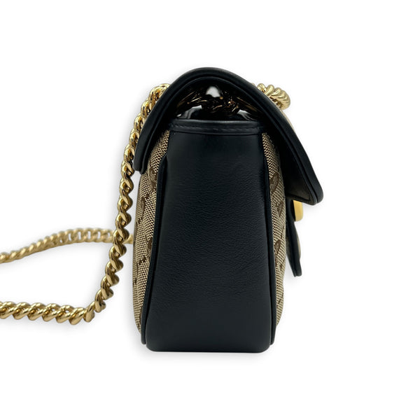 GG Marmont Shoulder Bag Brown in Canvas, Gold hardware