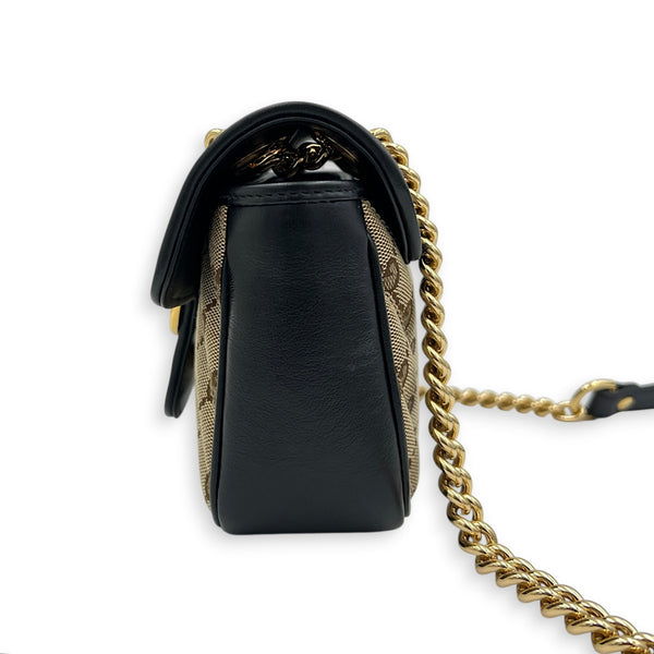 GG Marmont Shoulder Bag Brown in Canvas, Gold hardware