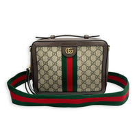 Ophidia Top Handle Bag Brown in Coated Canvas, Gold hardware