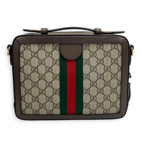 Ophidia Top Handle Bag Brown in Coated Canvas, Gold hardware