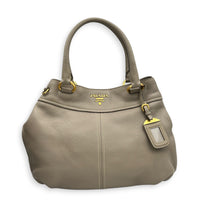 Logo Tote Bag Grey in Calfskin, Gold hardware