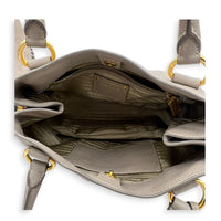 Logo Tote Bag Grey in Calfskin, Gold hardware