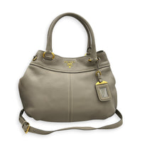 Logo Tote Bag Grey in Calfskin, Gold hardware