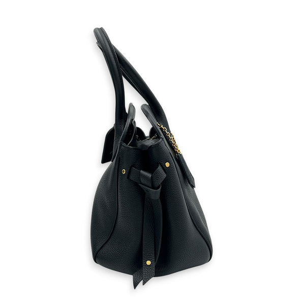 Milla Black Top Handle Bag in Taurillon Leather, Gold hardware