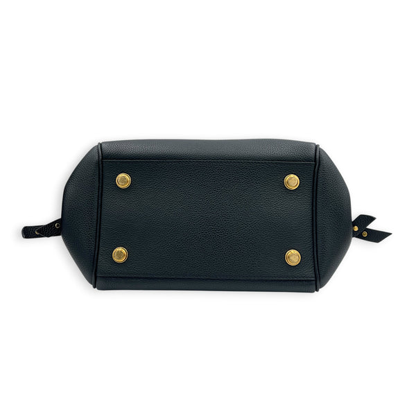 Milla Black Top Handle Bag in Taurillon Leather, Gold hardware