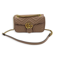 GG Marmont Shoulder Bag Small Dusty Pink / Nude Rose in Calfskin, Antique Brass hardware
