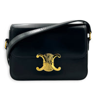 Triomphe Shoulder Bag Teen Black in Box Calfskin, Gold hardware