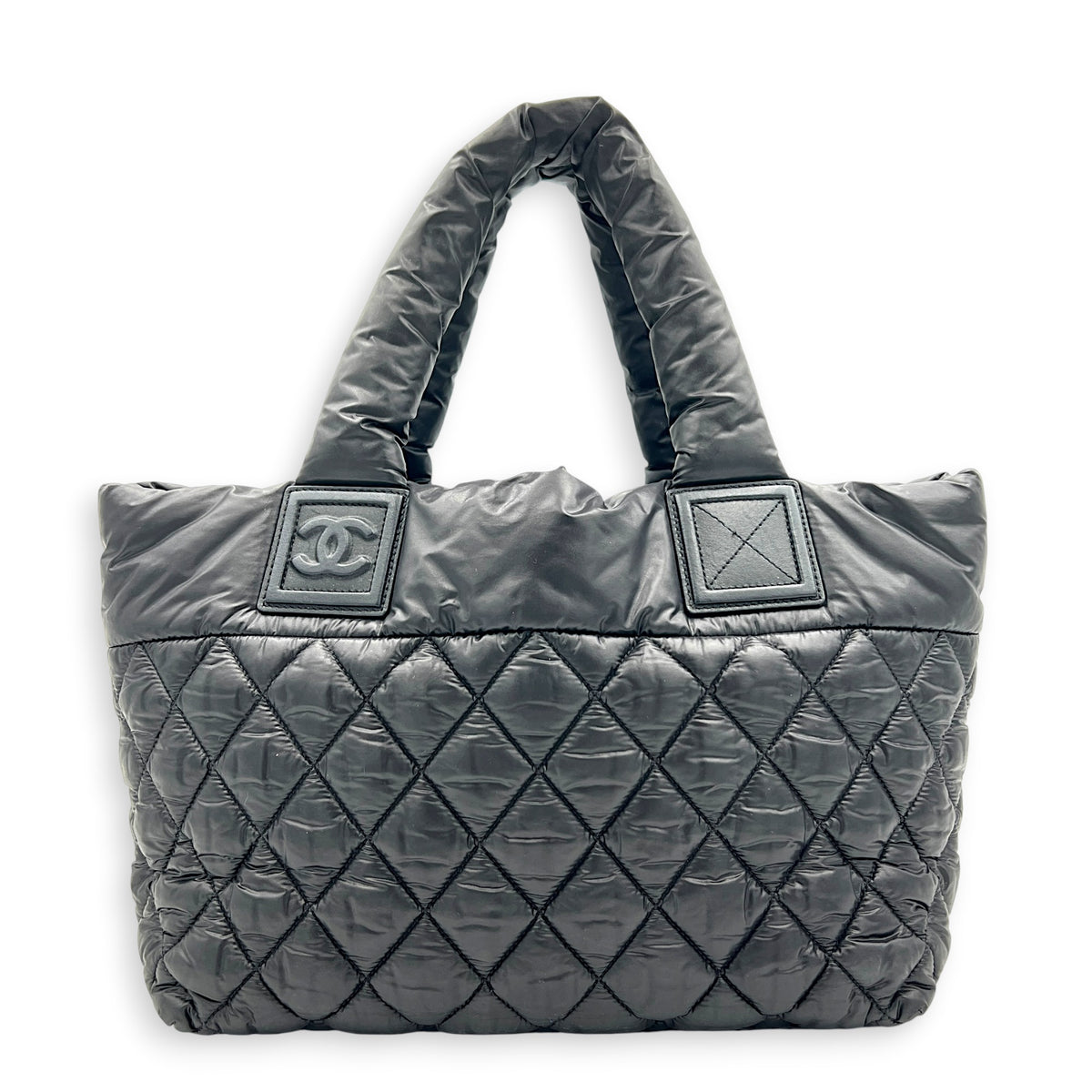 Cocoon Small Black Tote Bag in Nylon, Silver hardware