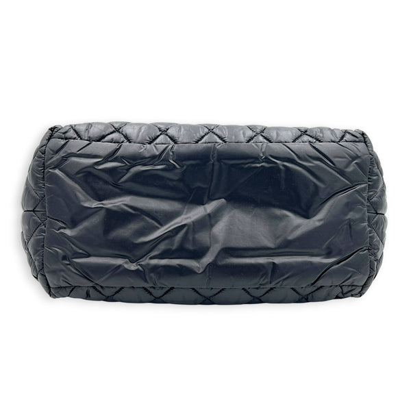 Cocoon Small Black Tote Bag in Nylon, Silver hardware