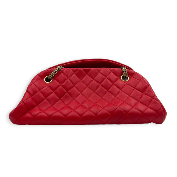 Mademoiselle Bowler Shoulder Bag Red in Lambskin, Antique Brass hardware