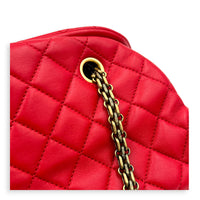 Mademoiselle Bowler Shoulder Bag Red in Lambskin, Antique Brass hardware