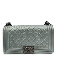 Boy Medium Metallic Silver (recolored) Shoulder Bag in Lambskin, Ruthenium hardware