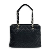 GST Shoulder Bag Black in Caviar Leather, Silver hardware