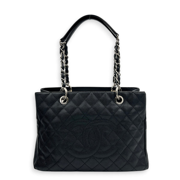 GST Shoulder Bag Black in Caviar Leather, Silver hardware