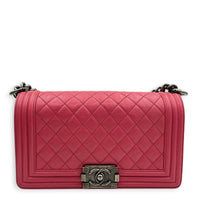 Boy Medium Pink Shoulder Bag in Calfskin, Ruthenium hardware