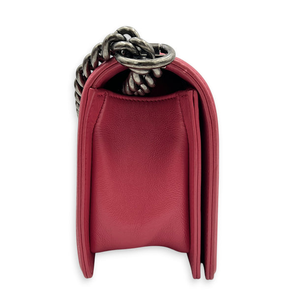 Boy Medium Pink Shoulder Bag in Calfskin, Ruthenium hardware