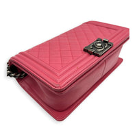Boy Medium Pink Shoulder Bag in Calfskin, Ruthenium hardware
