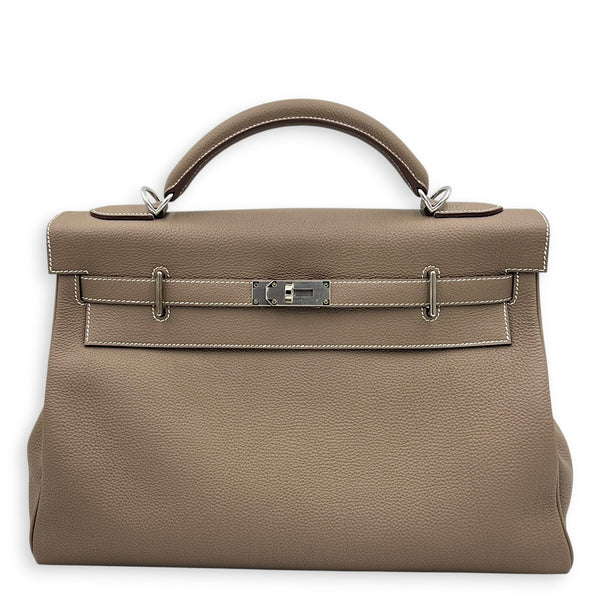 Kelly Maxi 42 Etoupe Top Handle Bag in Togo, Palladium hardware