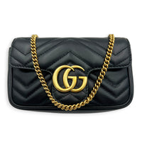 GG Marmont Crossbody Bag Super Mini Black in Calfskin, Gold hardware