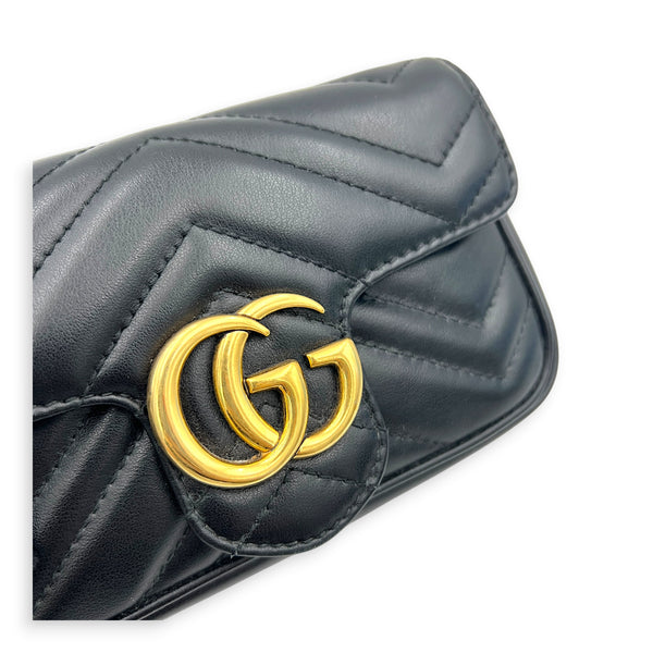 GG Marmont Crossbody Bag Super Mini Black in Calfskin, Gold hardware