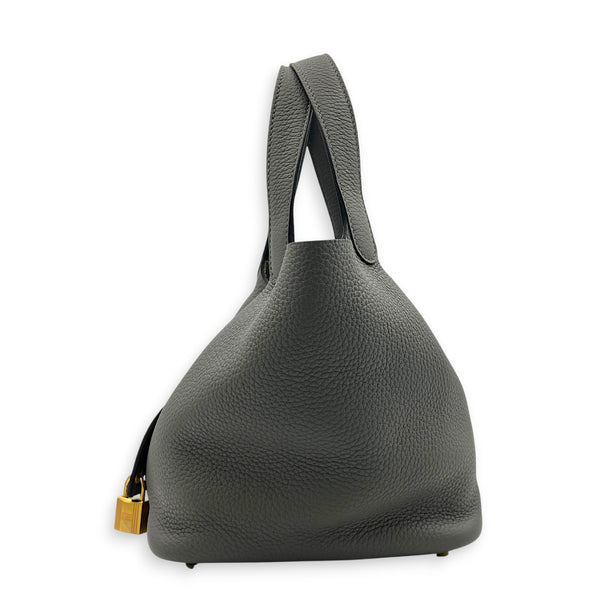 Picotin 18 Gris Meyer Top Handle Bag in Clemence, Gold hardware