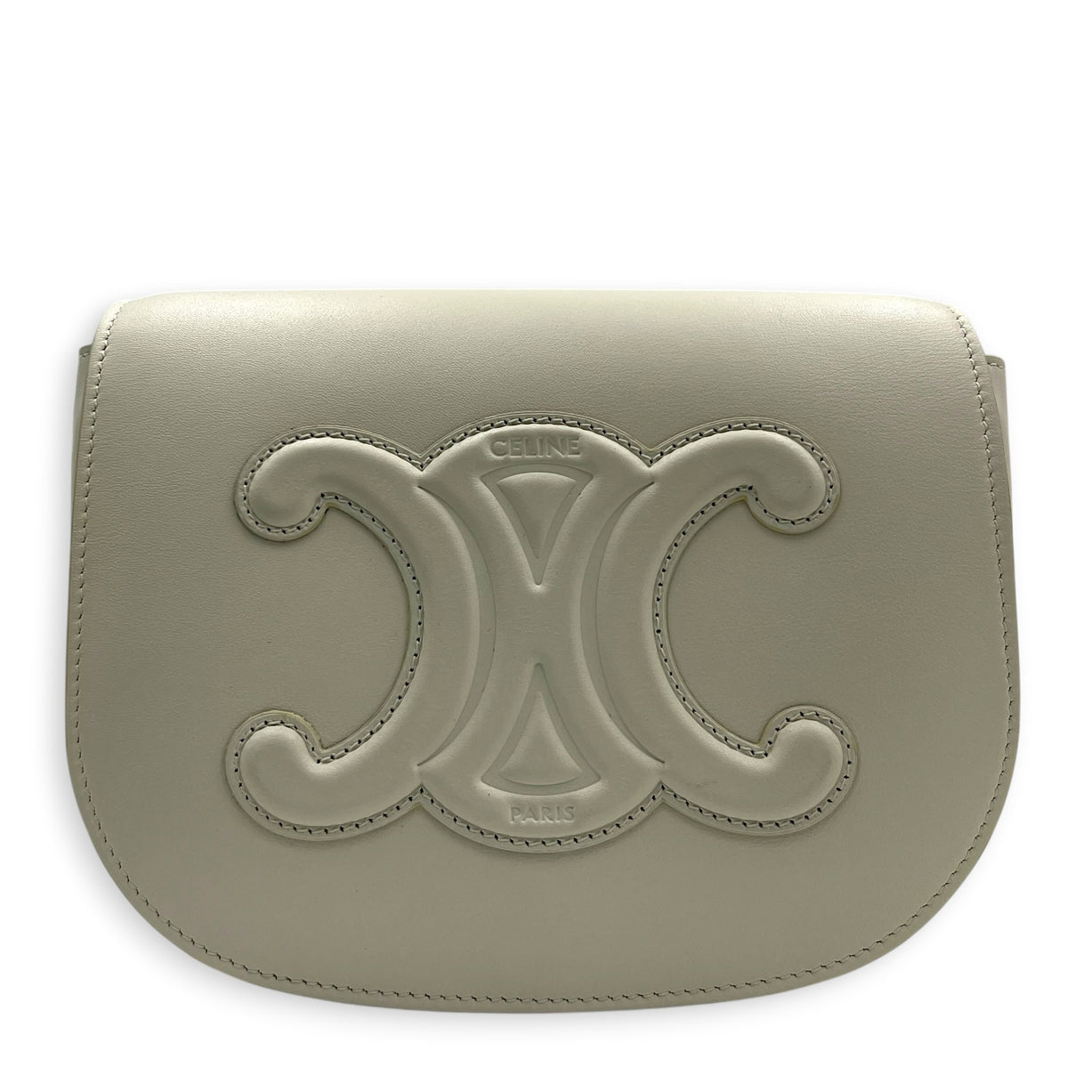 Folco Optic White Crossbody Bag in Calfskin, Gold hardware