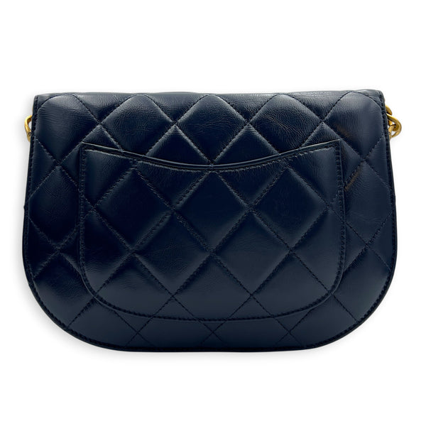 CC Quilted Moon Crossbody Bag Blue in Calfskin, Gold hardware