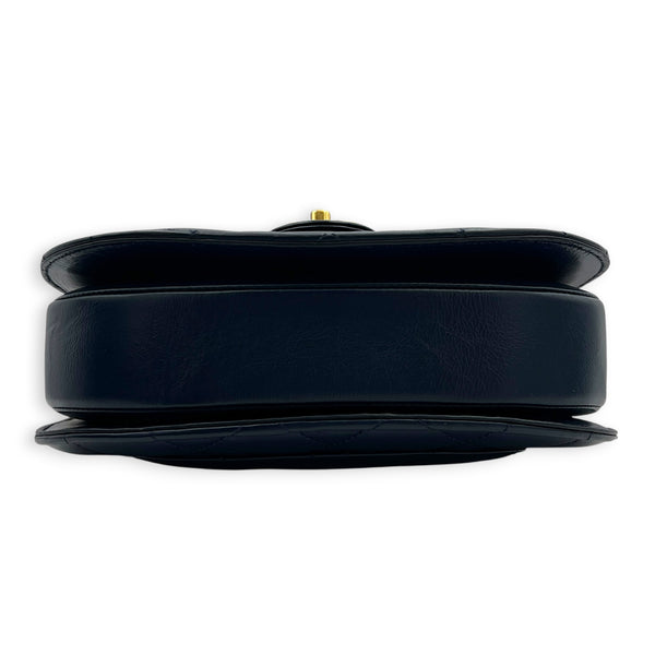CC Quilted Moon Crossbody Bag Blue in Calfskin, Gold hardware
