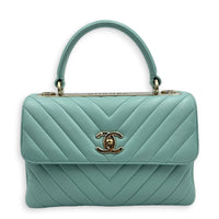Trendy CC Blue Top Handle Bag in Lambskin, Silver hardware